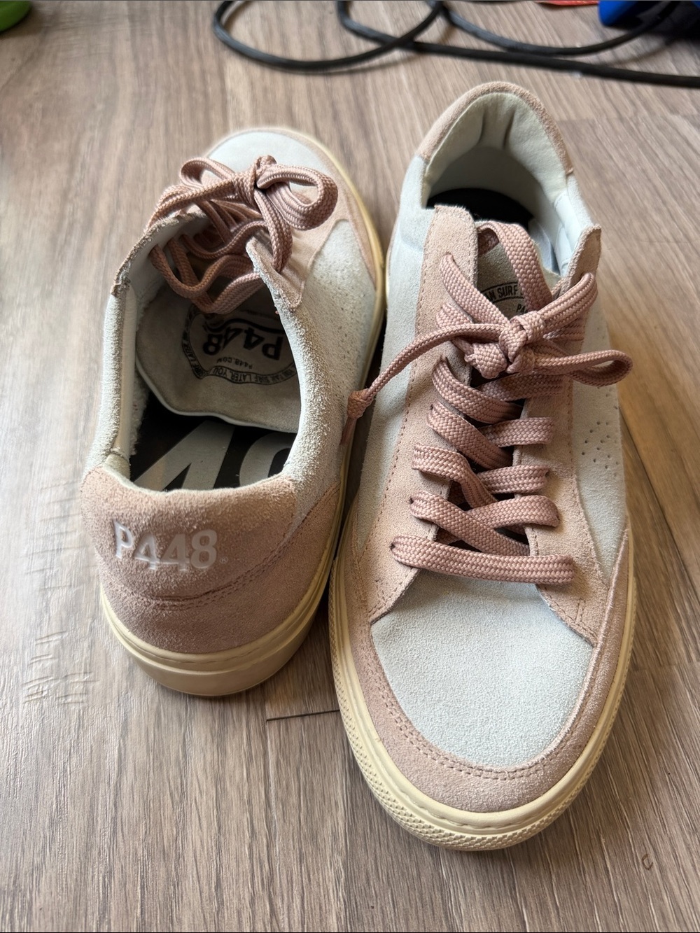 P448 Pink and Cream Suede Low-Top Sneakers